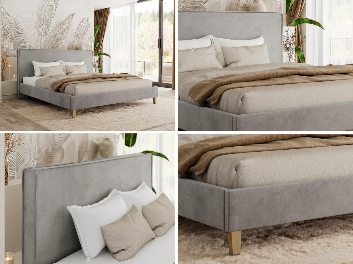 ČALÚNENÁ POSTEĽ LUMARO CLASSIC 200/200 - Svetlosivá Samet - Matrac Multipocket - svetlosivá/jadrový buk, drevo/textil (200/200cm) - MKS
