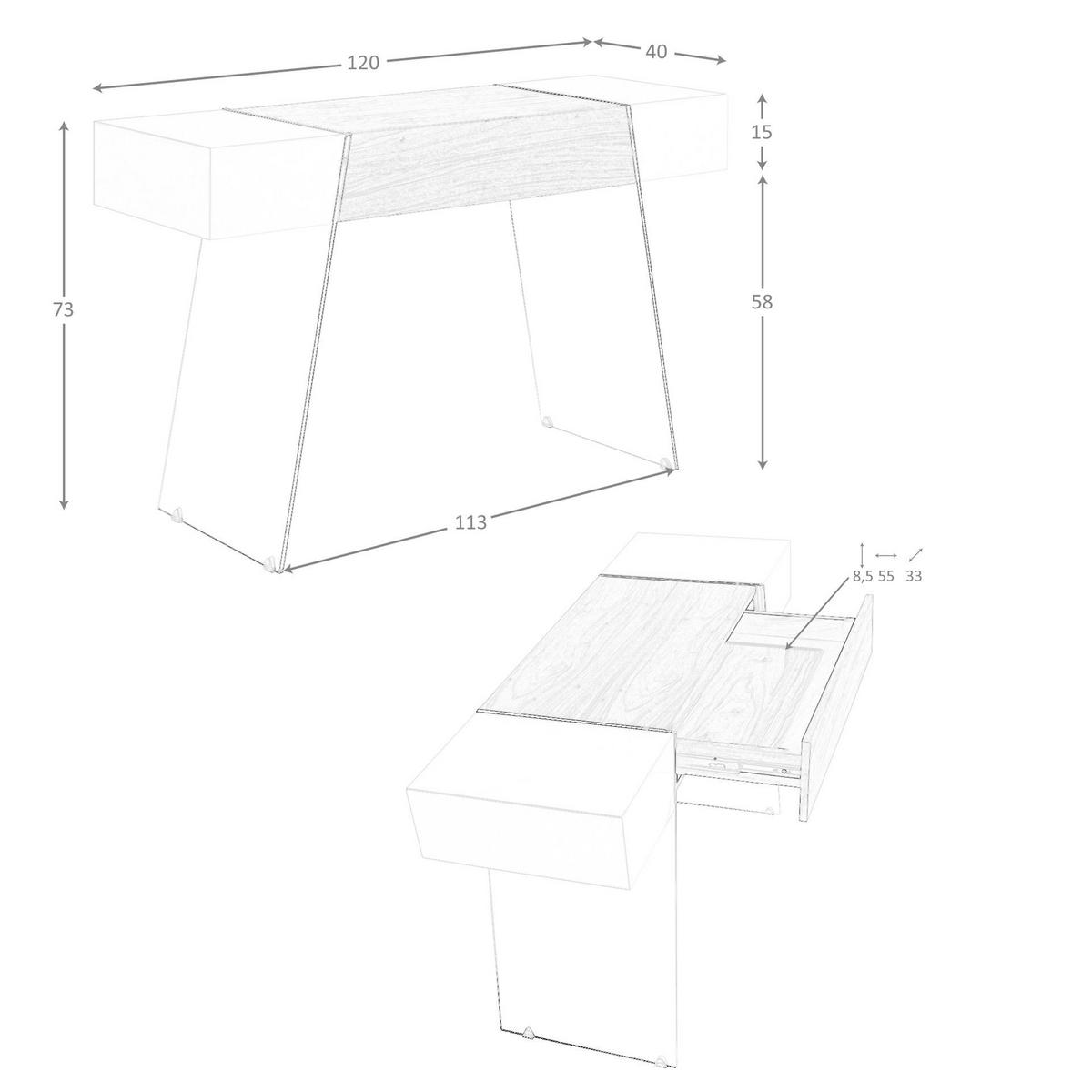 KONSOLENTISCH Rechteckiger Konsolentisch aus grauem Holz, Walnuss und gehärtetem Glas 120/40/73 cm - Nussbaumfarben/Grau, Holz (40/120/73cm) - ANGEL CERDA