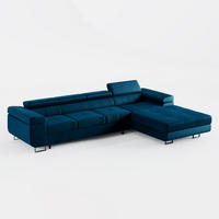 ECKSOFA VEMO CORE PLUS Rechts Dunkelblau Velours-Stoff mit Schlaffunktion und Bettkasten - Dunkelblau, Holz/Metall (350/205cm) - Barchello