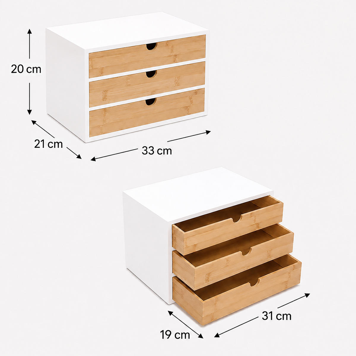 BLOC-SERTARE Alb bambus 3 sertare - multicolor, compozit lemnos/lemn (21/33/20cm) - Relaxdays