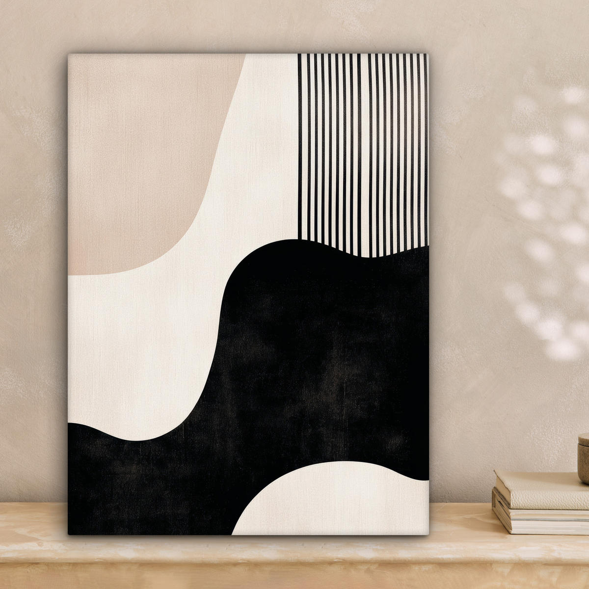 LEINWANDBILD Abstrakt - Japandi - Beige - Modern 30x40 cm - Schwarz, Textil (30/40cm) - MuchoWow