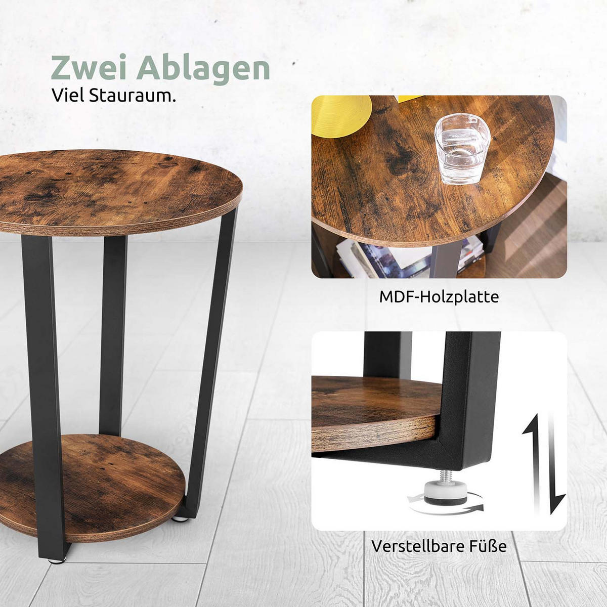 BEISTELLTISCH Lorie - Holzfarben / Metall - Ø 50cm - Schwarz/Naturfarben, Holzwerkstoff/Metall (50/50/57cm) - holz4home