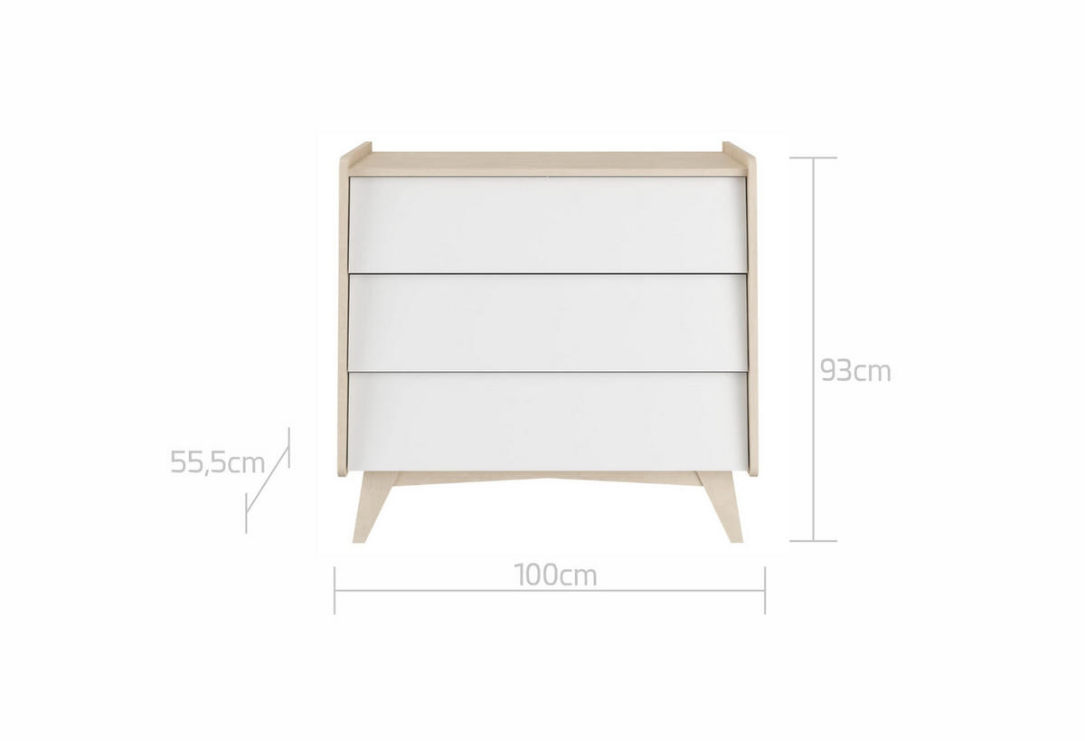 KINDERKOMMODE SoSixty – rustikale Eleganz und Funktionalität - Weiß, Holzwerkstoff (100/93/56cm) - RAUMHIRSCH FURNITURE