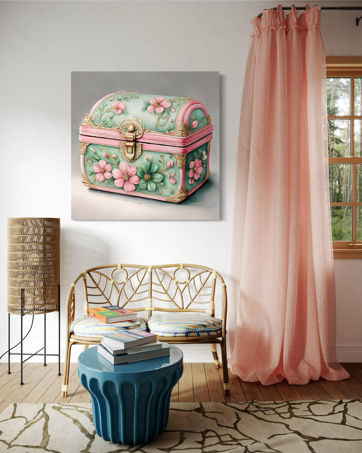 WANDBILD retro vintage truhe - Pink, Textil (50/50cm) - Feeby