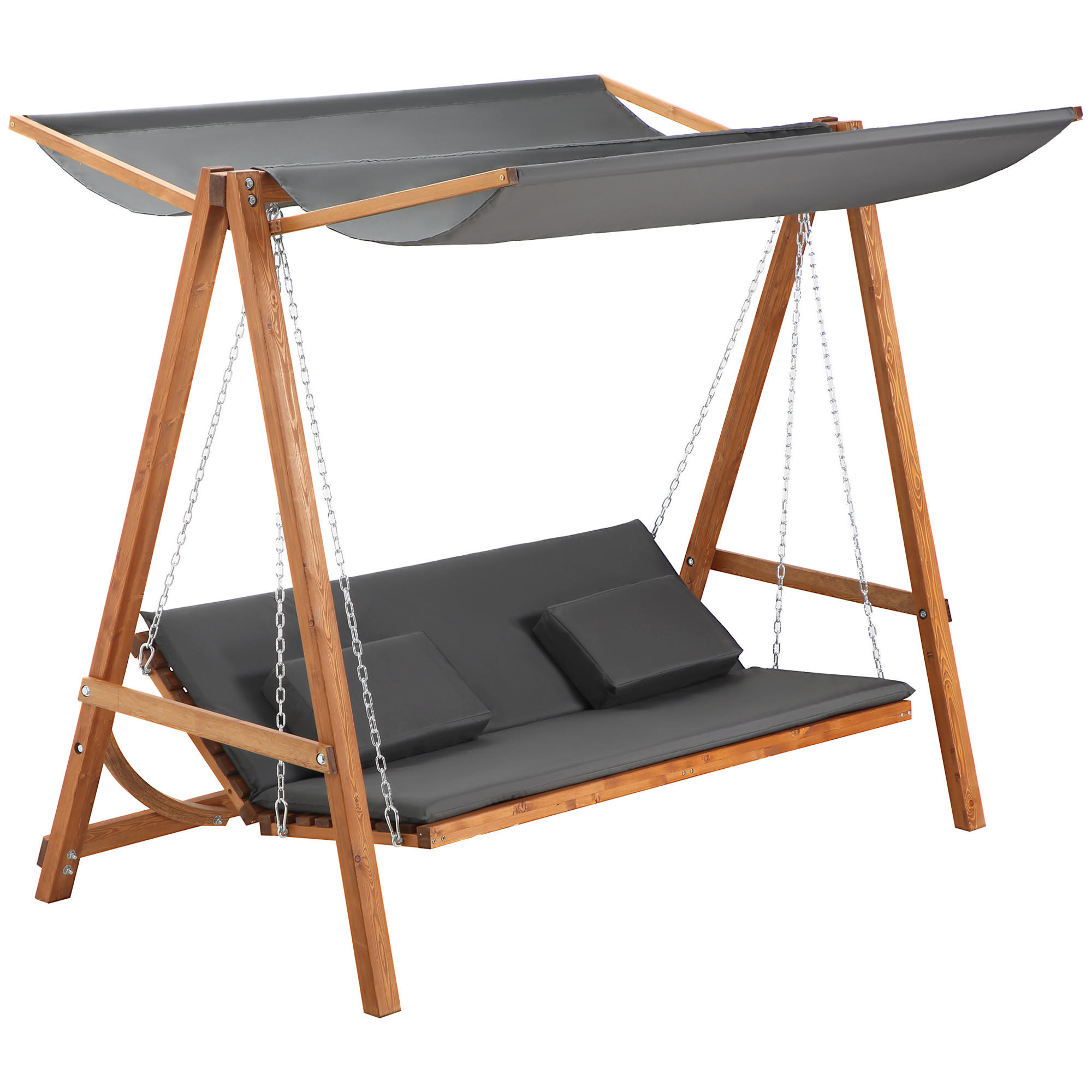 HOLLYWOODSCHAUKEL, mit Dach, Polyester, Grau, 225,5 x 113 x 180 cm - Grau, Holz (113/180/225.5cm) - Outsunny