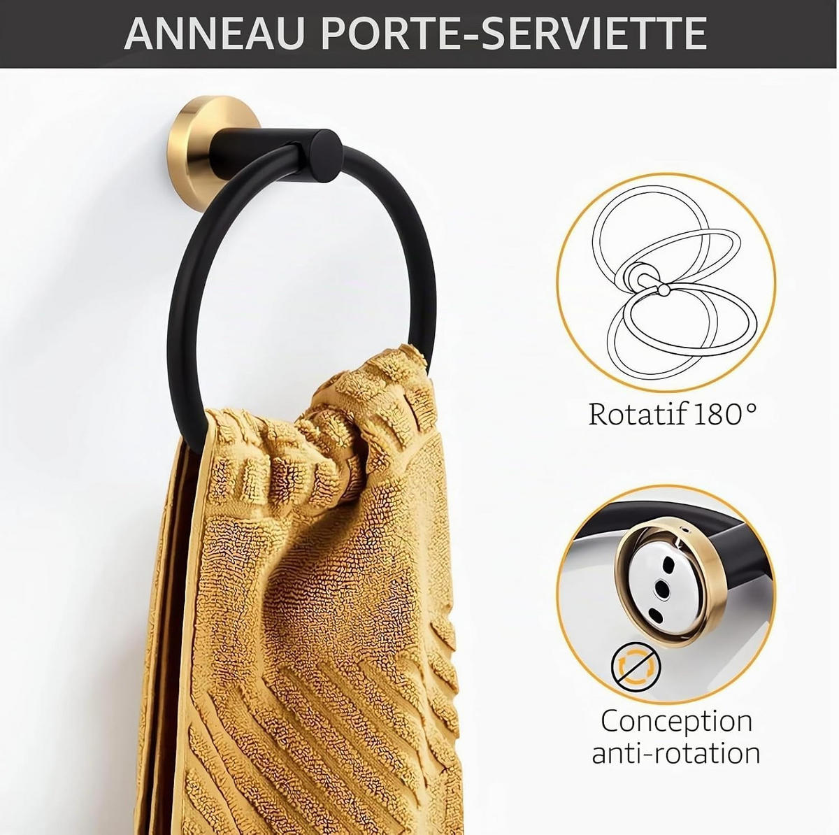 HANDTUCHHALTER – 10-teiliges Set – Schwarz und Gold - Multicolor, Metall (5/3/41cm)