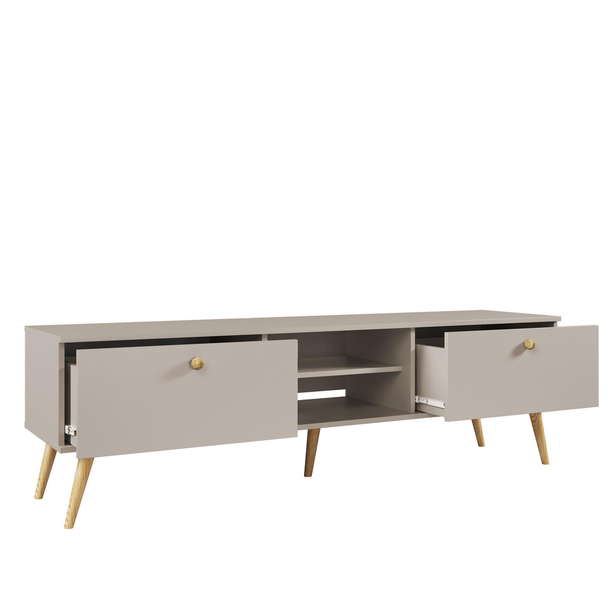 TV-SCHRANK Ikon Kaschmir, zweitüriger TV-Tisch mit Holz Beine - Kaschmir/Beige, Holz/Holzwerkstoff (170/50/41cm) - Bettso