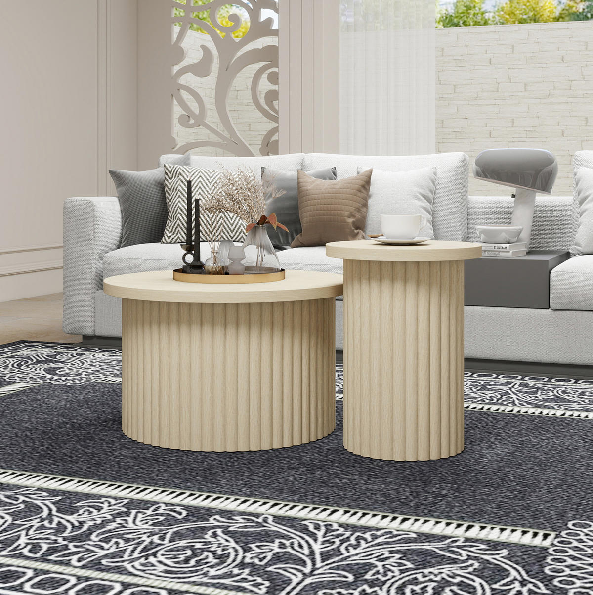 COUCHTISCH-SET 68,7/40,1 cm in Natur aus MDF mit Holzoptik, 2-teilig - Naturfarben, Holzwerkstoff (68.7/68.7/40.6cm) - Flora Grace