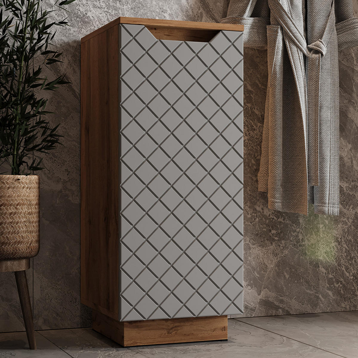 MIDISCHRANK Lotta Eiche/Grau mit Kachelstruktur 33.4 x 81.9 cm - Eichefarben/Grau, Holzwerkstoff (33.4/81.9/35cm) - Vicco