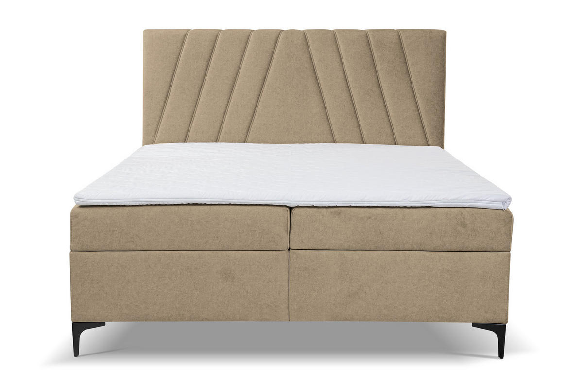 BOXBETT CAPRI mit 2 Bettkästen, Maße: 180x200 cm, Farbe: Hellbraun, Velourstoff, mit Bonell-Matratze inkl. Topper - Hellbraun, Holz/Kunststoff (180/200cm) - VENASI MÖBEL