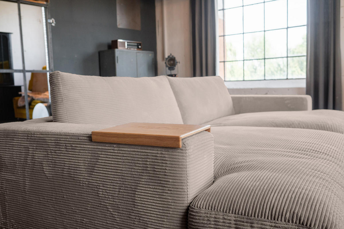 BIG SOFA-SET 7-TLG MADELINE Taupe Cord - Taupe/Schwarz, Kunststoff/Textil (290/85/170cm) - KAWOLA