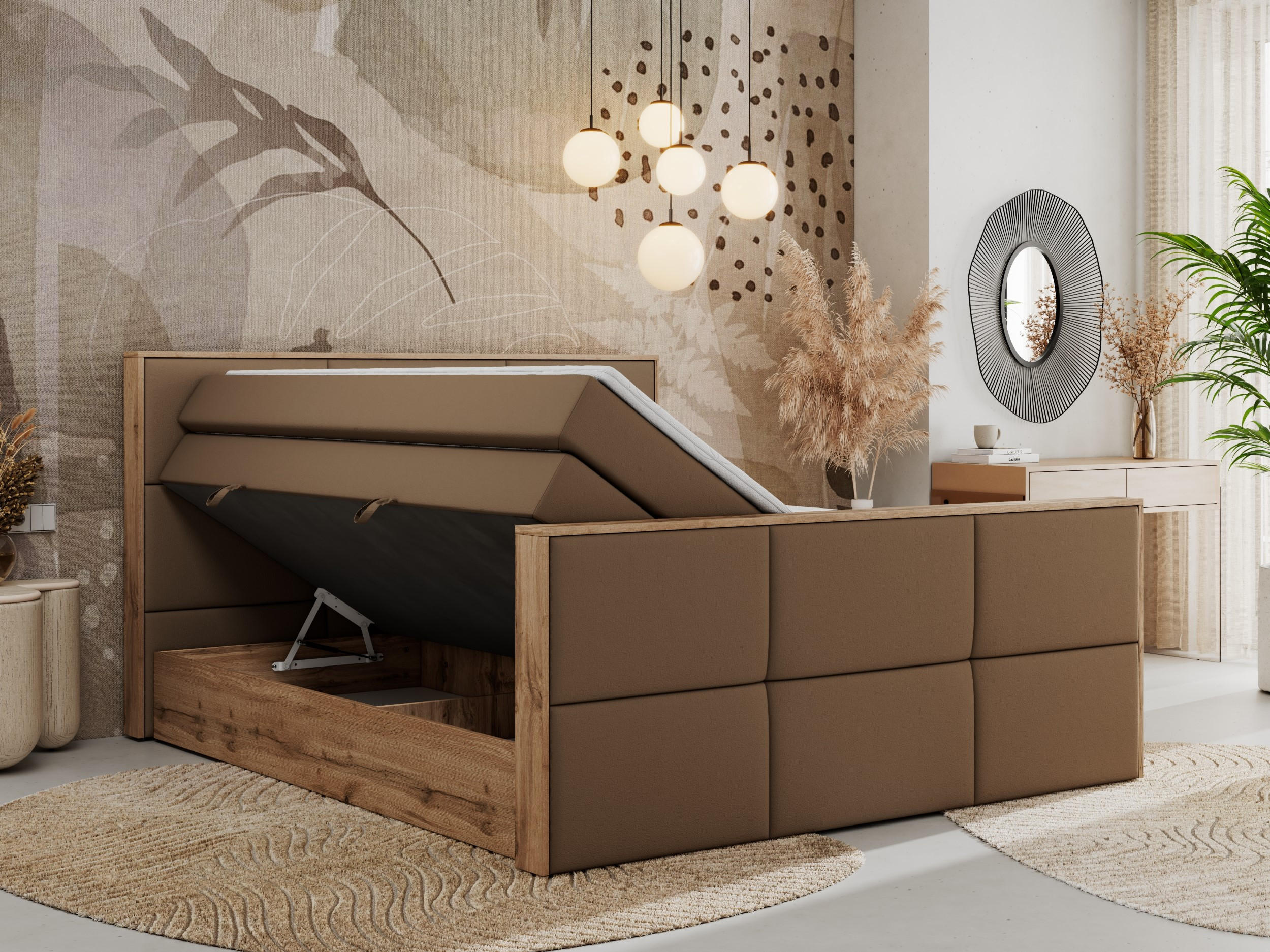 Thumbnail - MKS Boxspringbett, Braun, Textil, 2-Sitzer, H3, Rechteckig, 140x200 cm, Oeko-Tex®, Schlafzimmer, Betten, Boxspringbetten