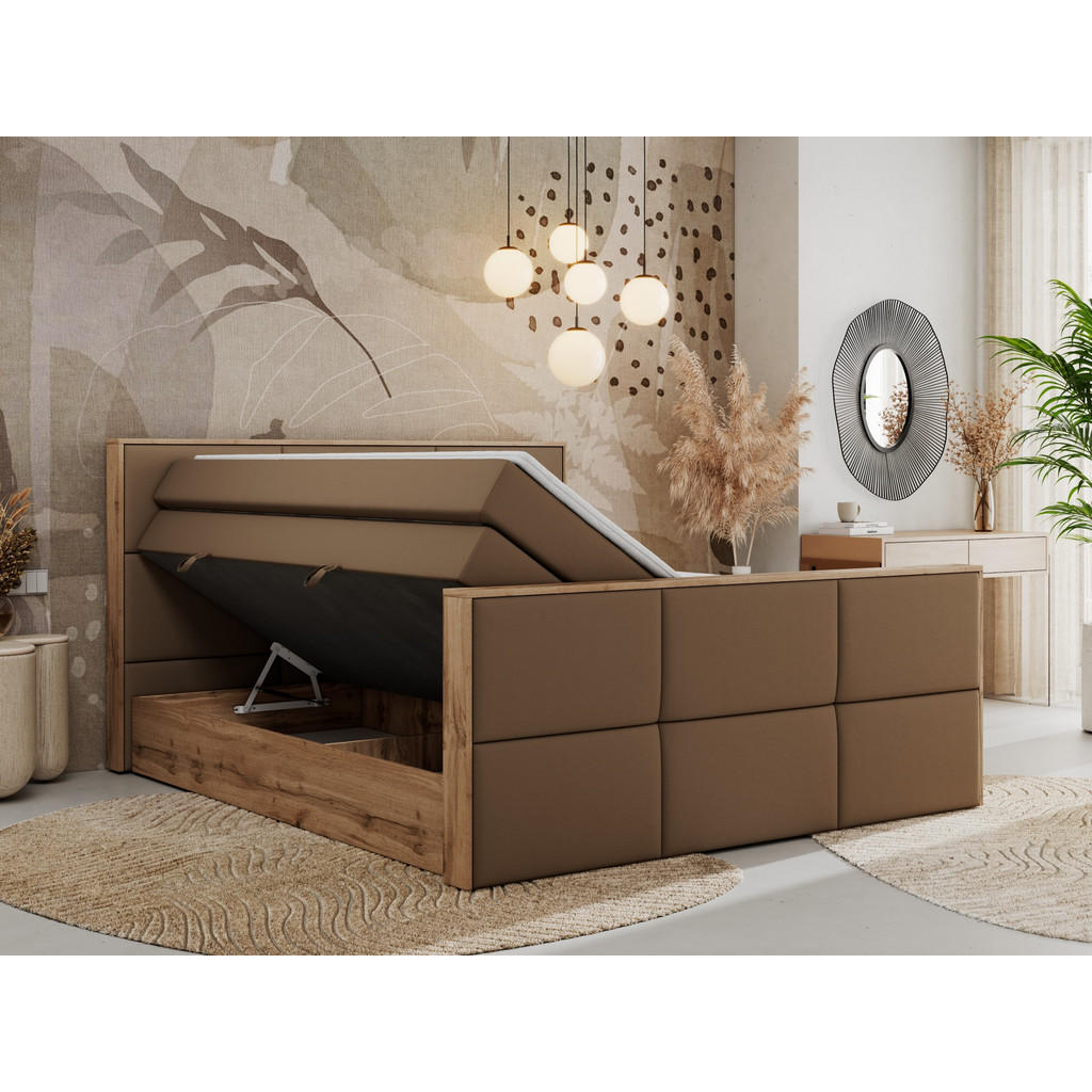 Thumbnail - MKS Boxspringbett, Braun, Textil, 2-Sitzer, H3, Rechteckig, 200x200 cm, Oeko-Tex®, Schlafzimmer, Betten, Boxspringbetten