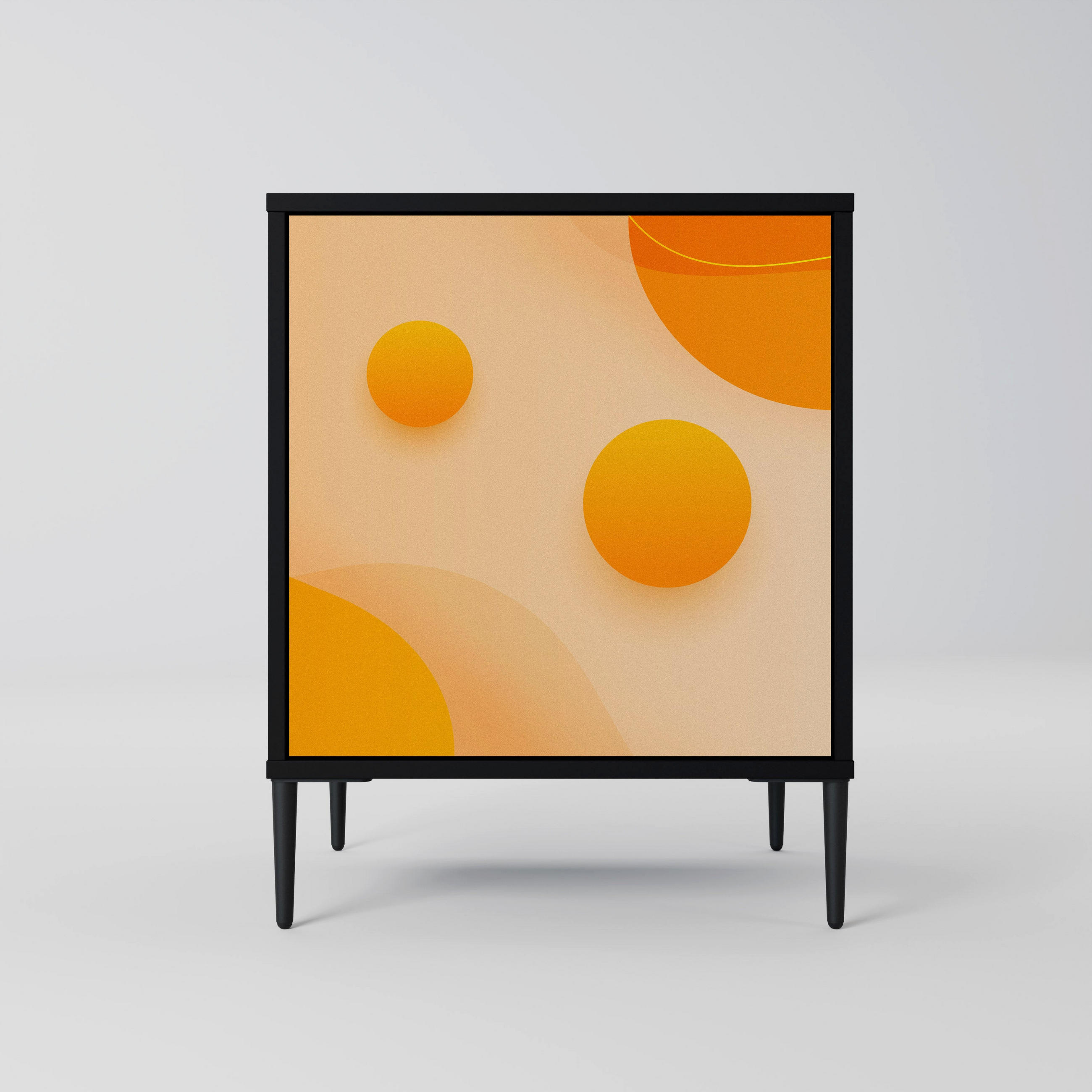 SIDEBOARD ORANGE ARRANGEMENT, Schwarz, 57,5x42x72,5 cm, Schwarze Metallfüße - Multicolor/Schwarz, Holzwerkstoff/Metall (57.5/72.5/42cm) - SpaceRebels