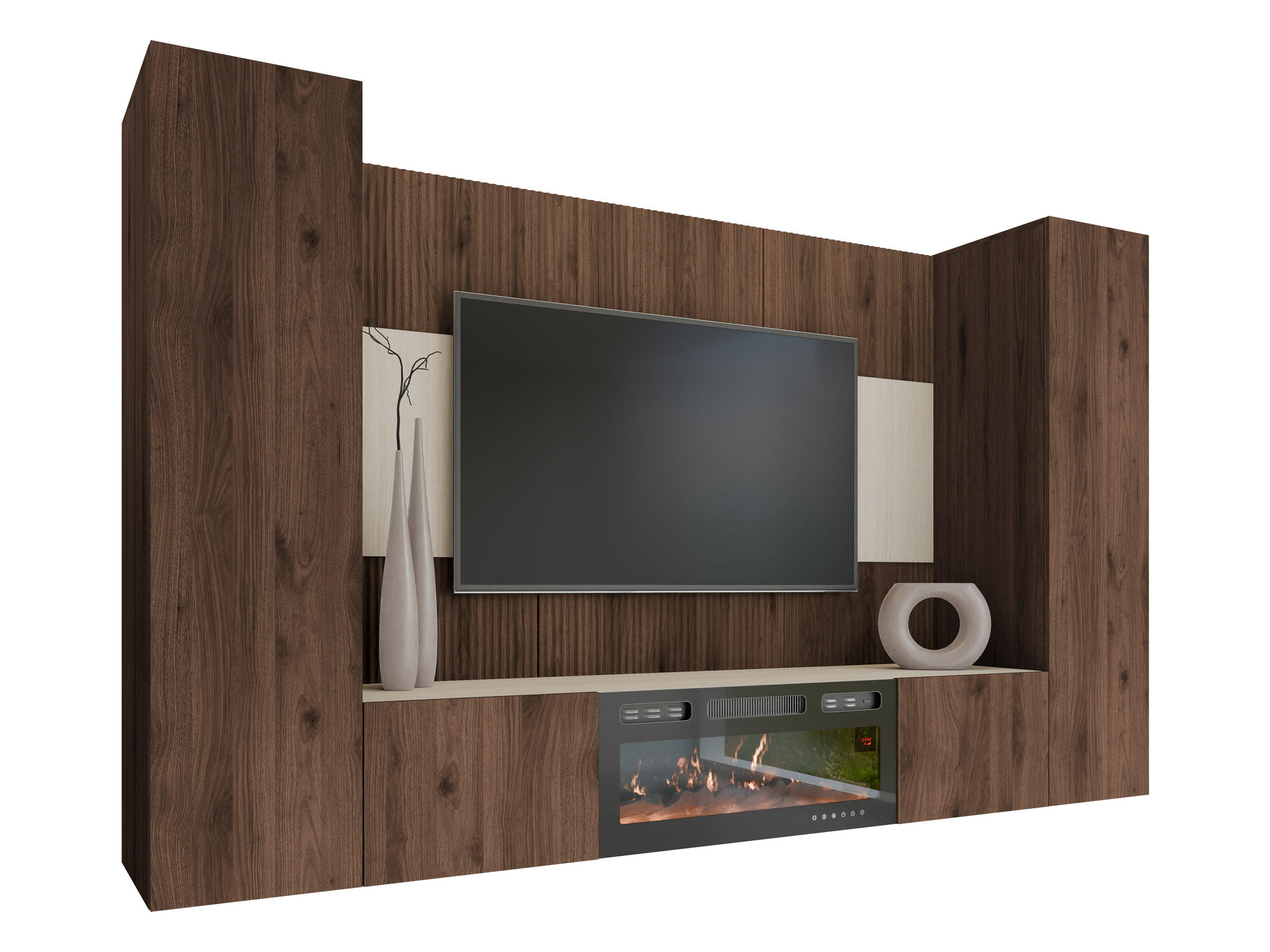WOHNWAND Deromi V mit Kamin - Braun, Holzwerkstoff (260/150/38cm) - MIRJAN24