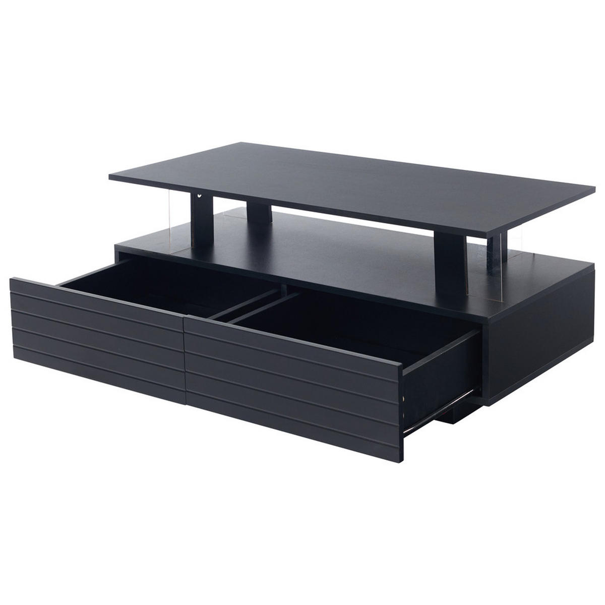 COUCHTISCH rechteckig LED mit Stauraum und Wireless Steuerung - Schwarz, Holz (112.4/60.96/42.5cm) - FLIEKS