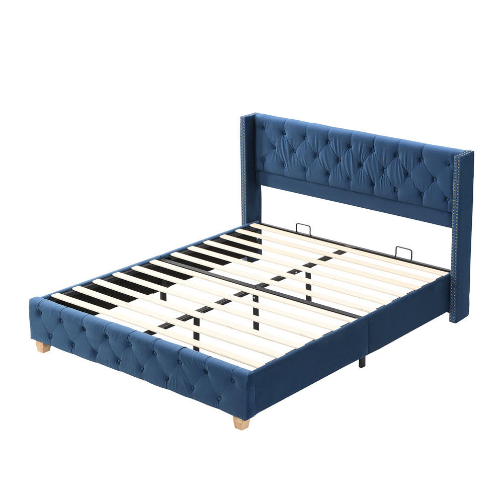 POLSTERBETT 160/200 cm in Blau Samt - Blau, Holz/Textil (160/200cm) - KOMHTOM