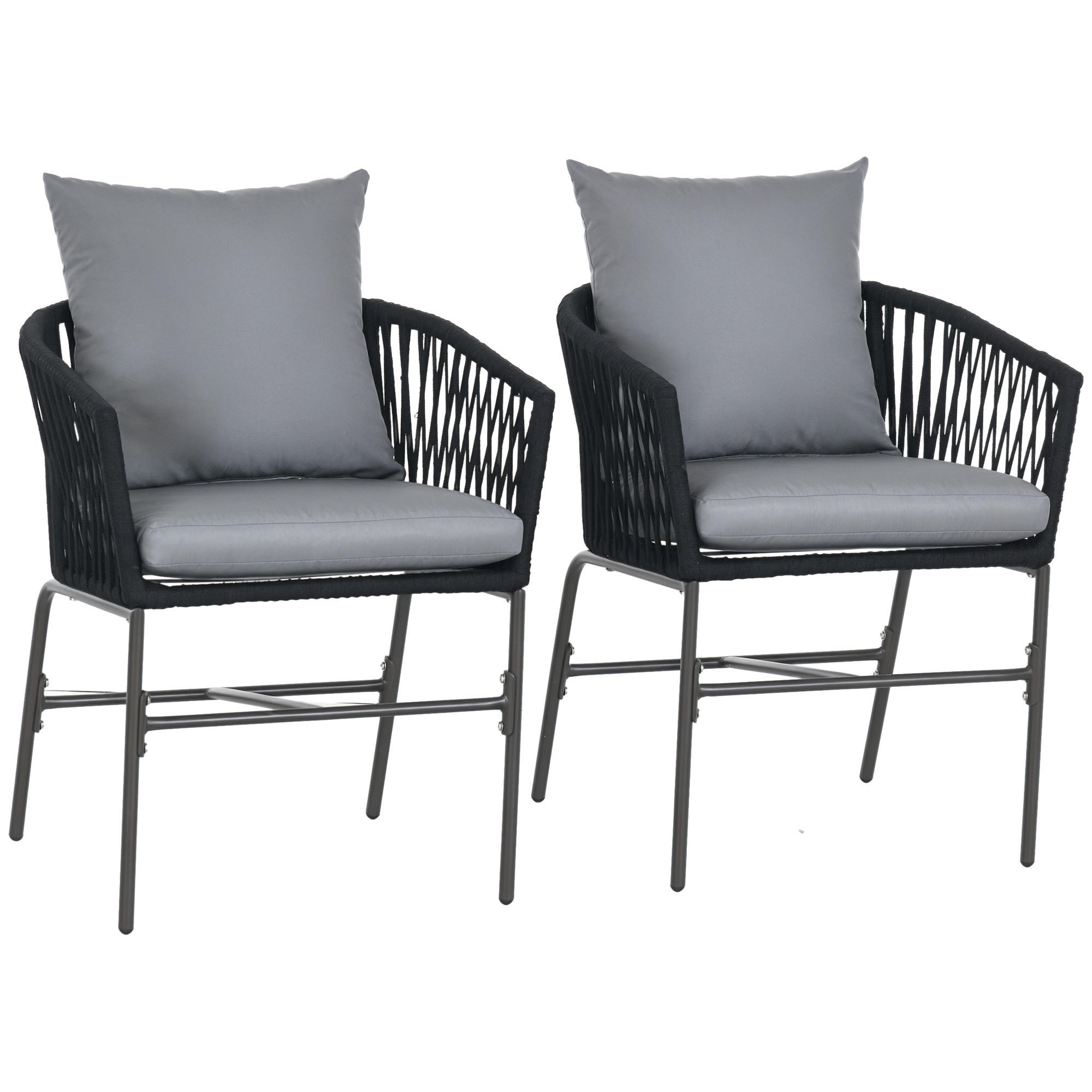 GARTENSTUHL 2er-Set DE-08276 mit Sitz- und Rückenkissen Schwarz - Schwarz, Metall (60/71/57cm) - ComfortXL