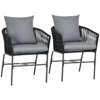 GARTENSTUHL 2er-Set DE-08276 mit Sitz- und Rückenkissen Schwarz - Schwarz, Metall (60/71/57cm) - ComfortXL