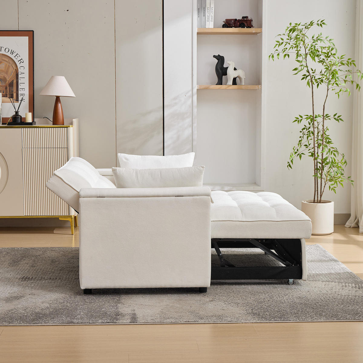 SOFABETT 140,5/74/82 cm Beige - Beige, Textil (74/82/140.5cm)