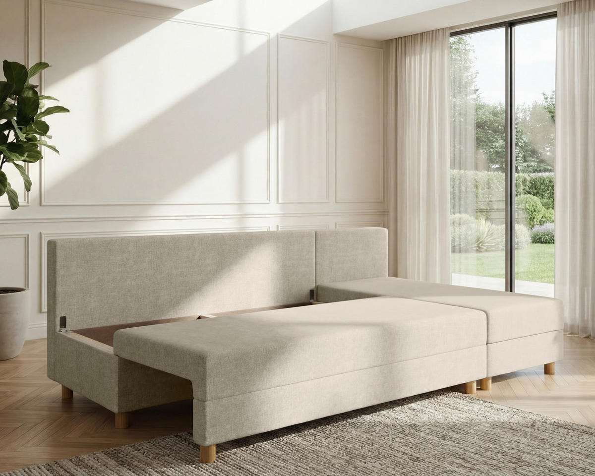 ECKSOFA Lellice L-Form- links oder rechts montierbar, beige - Beige, Holz (214/122cm) - Homesy