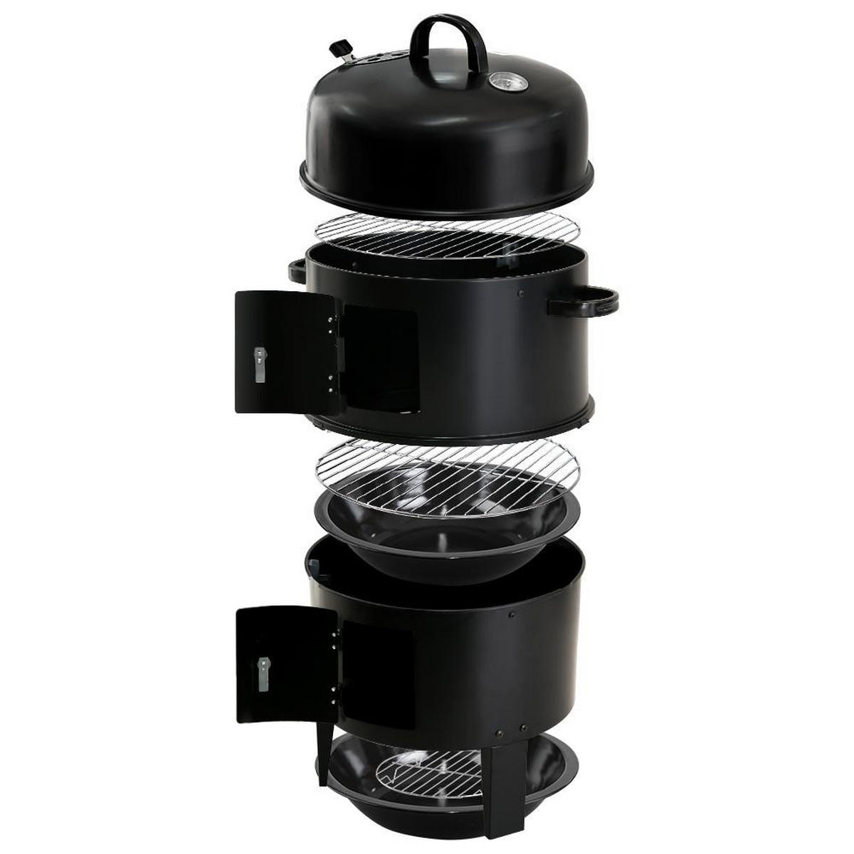 SMOKER Räuchergrill aus Stahlblech Schwarz mit 2 Prüftüren abnehmbar 40×40×80 cm - Schwarz, Metall (80/40cm) - Livingandhome