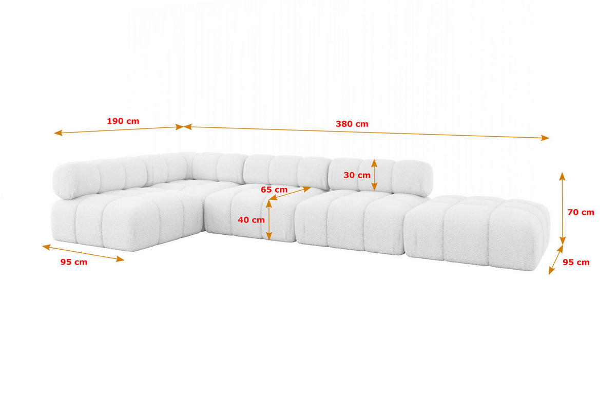 ECKSOFA modulares Sofa Favio-L2 - 380x190x70 cm Weiß Bouclé - Weiß, Holzwerkstoff/Textil (380/190cm) - ALTDECOR