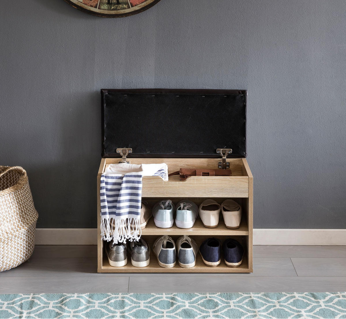 SCHUHBANK gepolstert mit Stauraum, Beige 60x30x40 cm - Beige/Schwarz, Holz/Textil (60/40/30cm) - KADIMA DESIGN