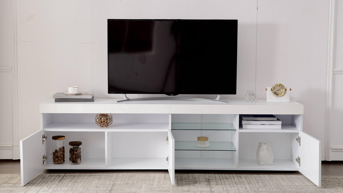 TV-SCHRANK 180/35/48 cm Weiß mit variable LED-Beleuchtung und 3 Türen - Weiß, Holzwerkstoff (180/48/35cm) - Oxeza
