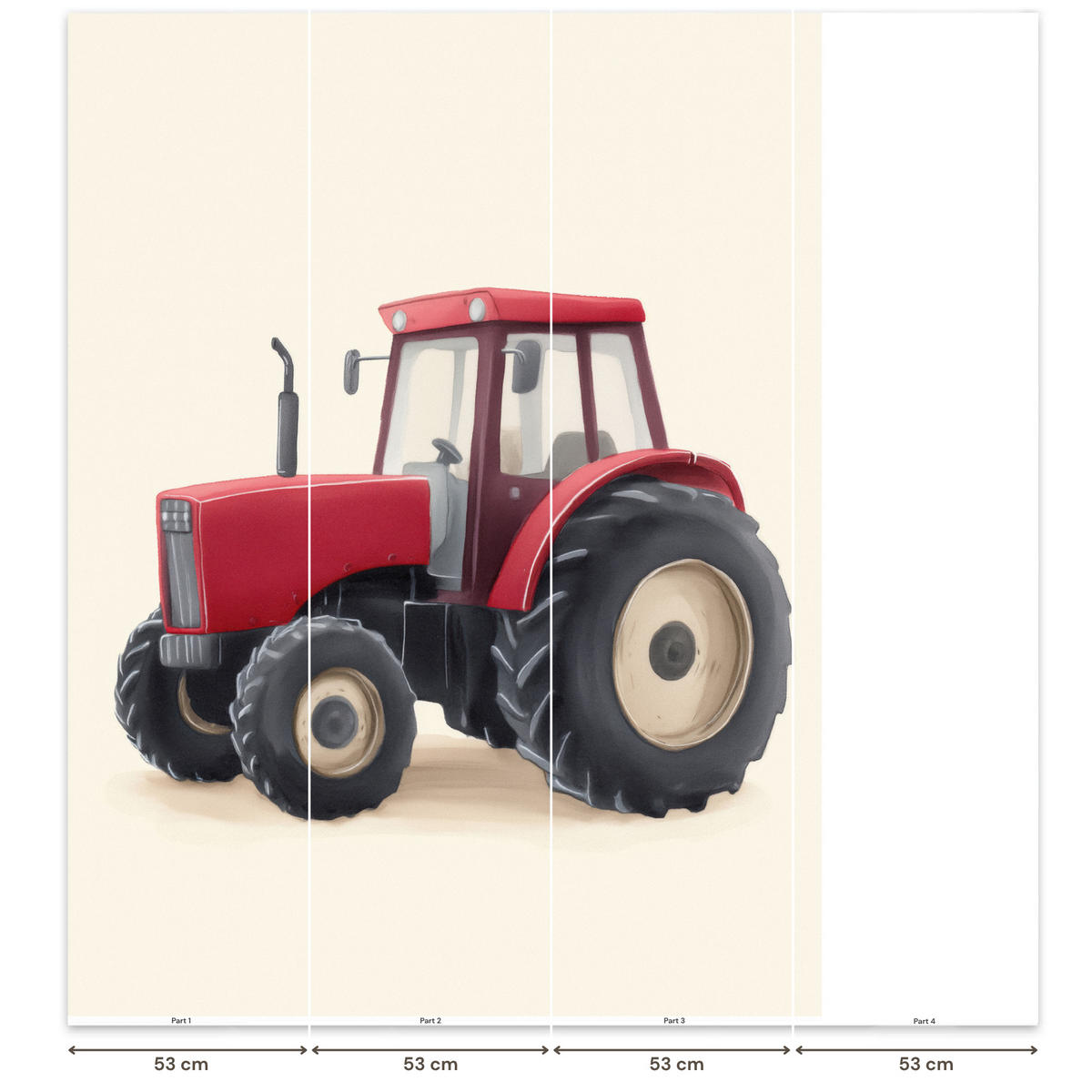 KINDERTAPETE - Traktor - Minimalistisch - Illustration - Rot - 160x220 cm - Rot, Papier (160/220cm) - OnlyWow