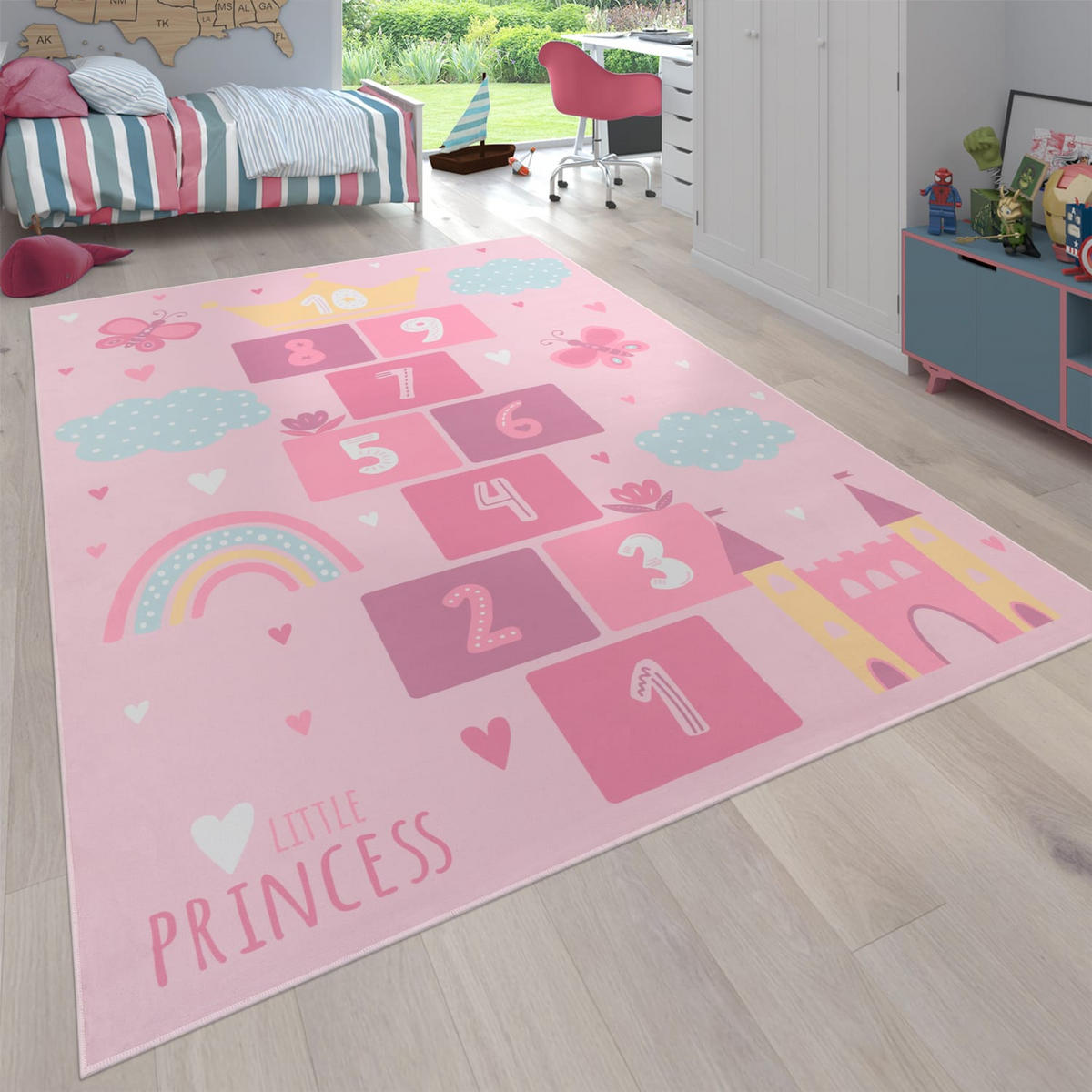 KINDERTEPPICH waschmaschinenwaschbar Prinzessinnen‑Hüpfkästchen‑Muster Kinderzimmer schmutzabweisend Pink Rechteckig 160x220 - Rosa, Textil (160/220cm) - KADIMA DESIGN