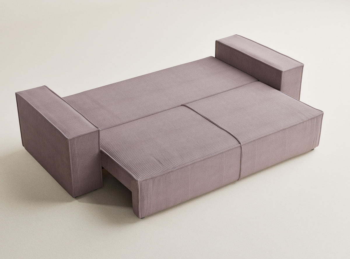 SOFA MIT SCHLAFFUNKTION Milos Lila Samtstoff - Flieder/Schwarz, Holz/Holzwerkstoff (255/70/105cm) - Maison de Reve