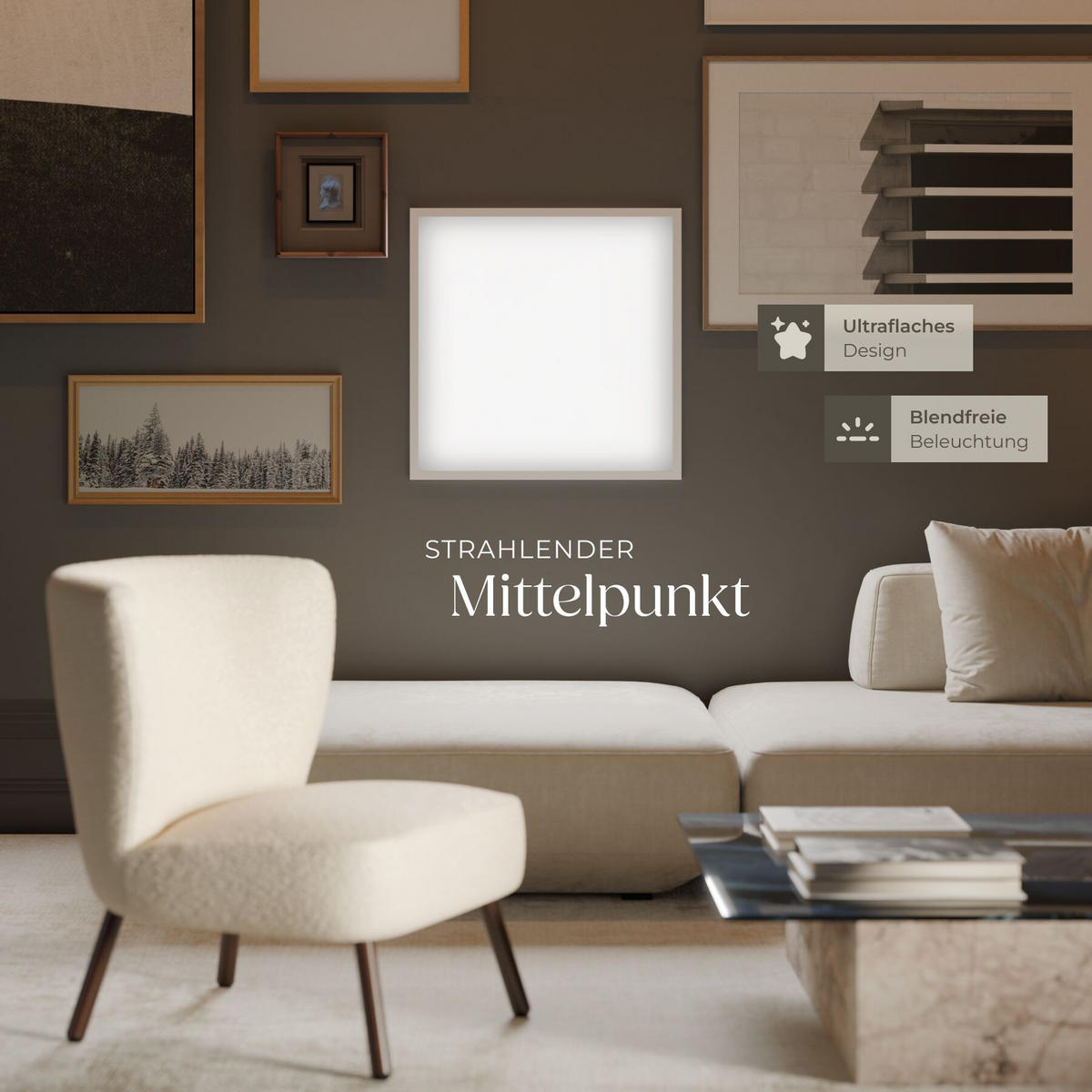 LED-PANEEL Lucerna, vielseitige Einsatzmöglichkeiten, weiß - Weiß, Textil (62/62/3.4cm) - tectake