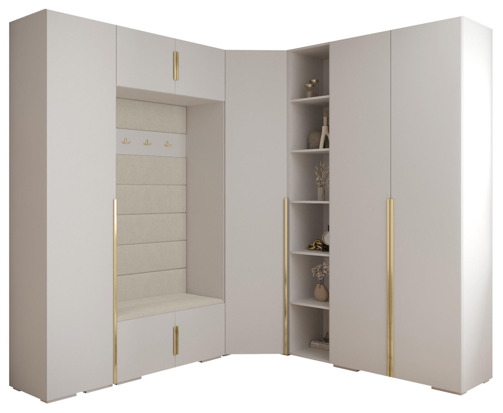 Abiks Möbel Garderoben-Set Weiß, Beige, Gold 231.7x236.7x47 cm