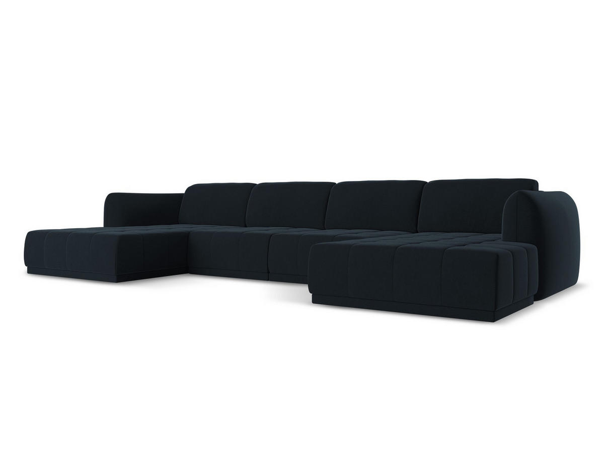 WOHNLANDSCHAFT Samt Stoff Blau - Blau/Schwarz, Kunststoff/Textil (370/74/170cm) - Makamii