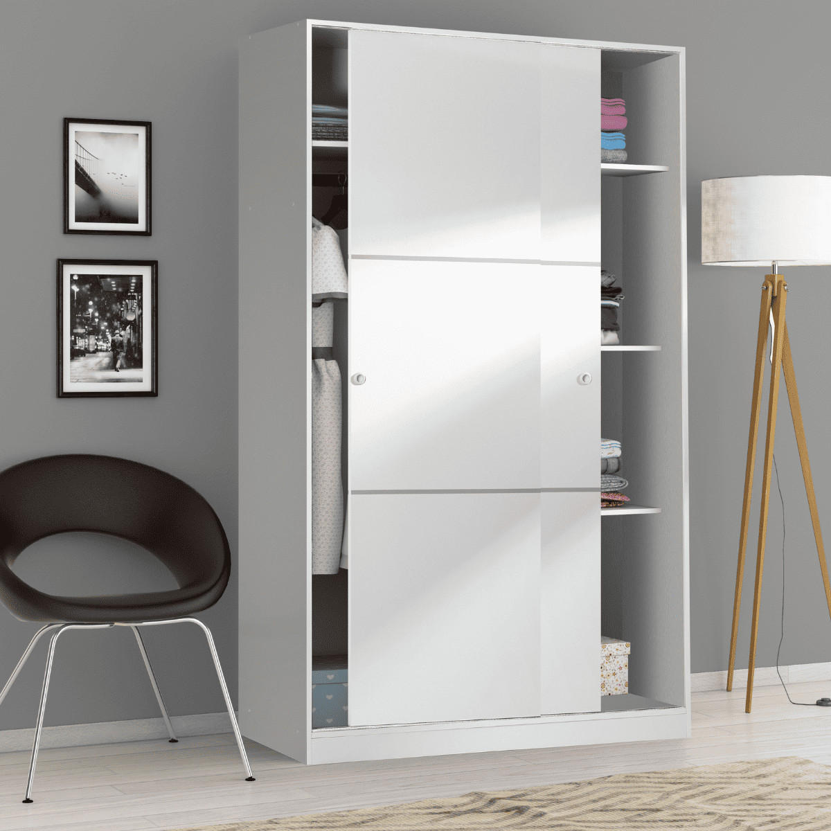 SCHRANK mit 2 Schiebetüren, Weiß 120/200/50 cm - Weiß, Holzwerkstoff (120/200/54cm) - Calicosy