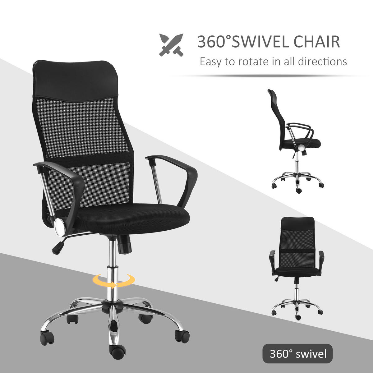DREHSTÜHLE Netz Wippfunktion ergonomisch Schwarz - Schwarz, Metall (65/119/63cm) - SHOPENTRA