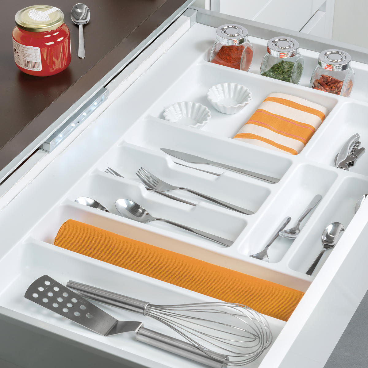 BESTECKEINSATZ Optima Vertex/Concept, Tiefe 500mm, Plattenstärkenstärke 16mm, Modul 700mm, Kunststoff, weiss - Weiß, Kunststoff (66.5/5/52cm) - EMUCA