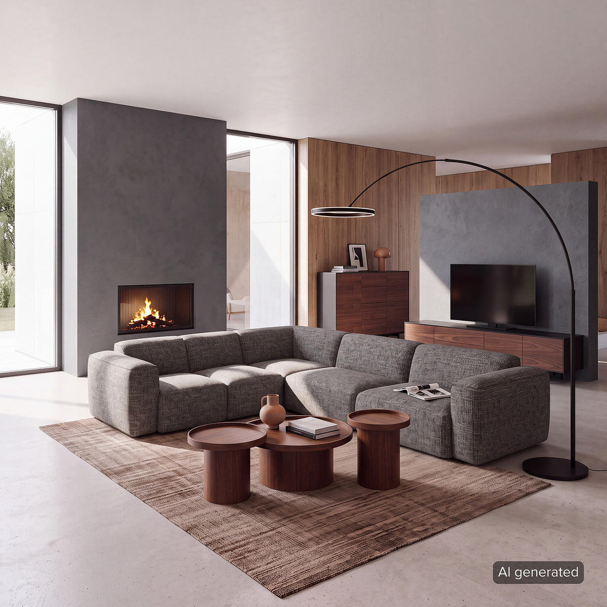 ECKSOFA mit Rundecke - Schwarz/Grau, Kunststoff/Textil (325/260cm) - home24