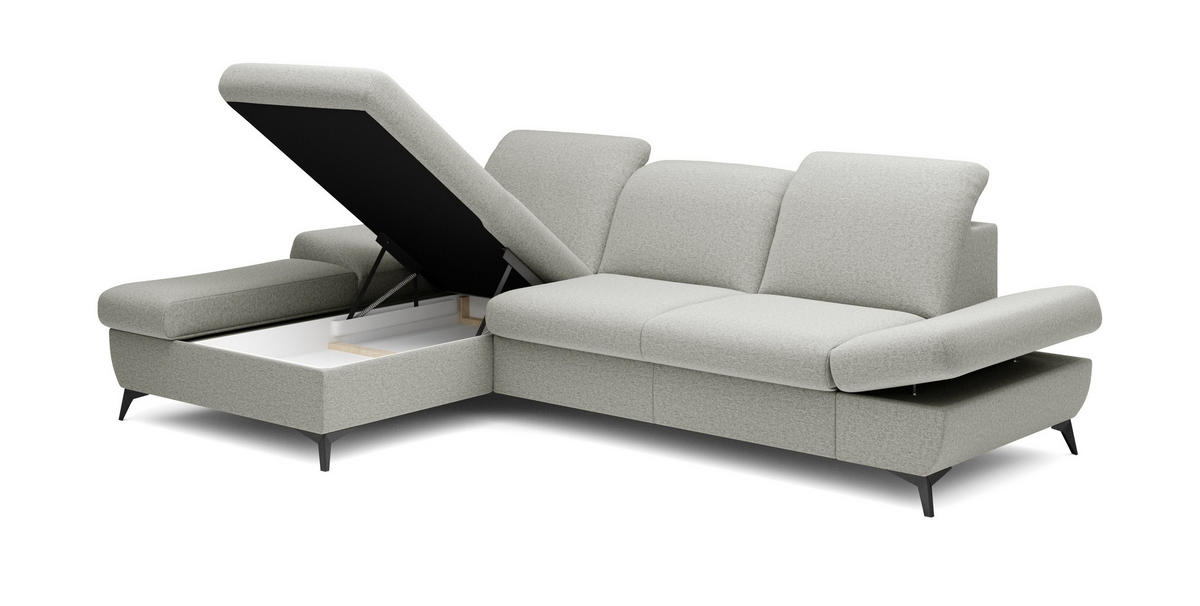 ECKSOFA FELICE L-S Hellgrau Geflochtener Stoff mit Schlaffunktion - Creme, Holz (284/166cm) - MASSENO