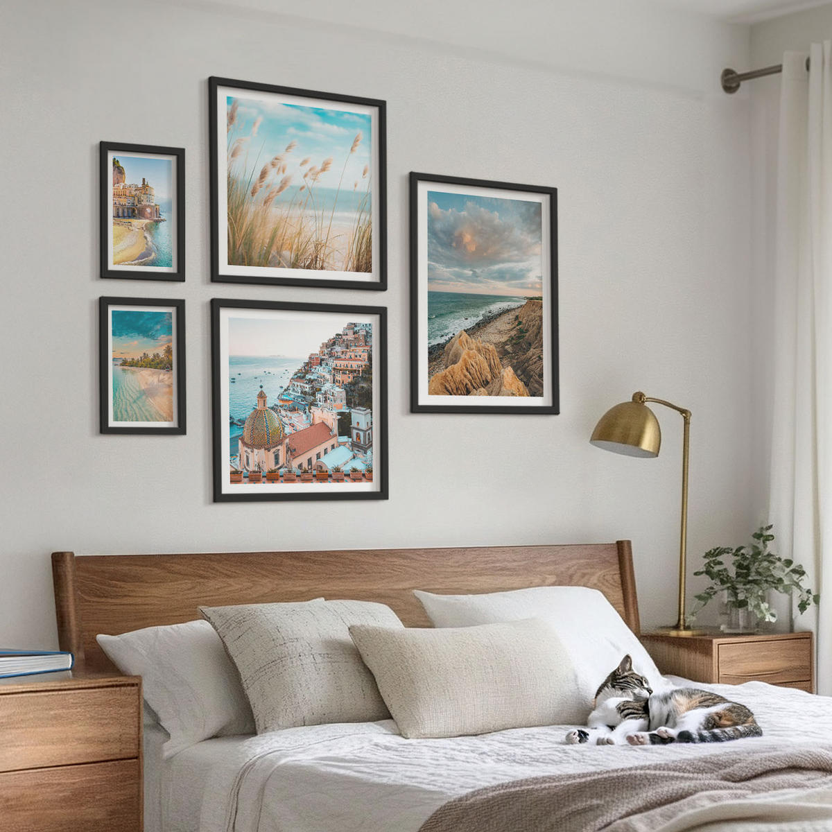 WANDBILDER 5er-Set - 50x50 cm & 20x30 cm & 40x60 cm Schwarzer Rahmen - Landschaften Strand Stadt Klippen - Schwarz, Kunststoff (40/60cm) - ArtPrintCave
