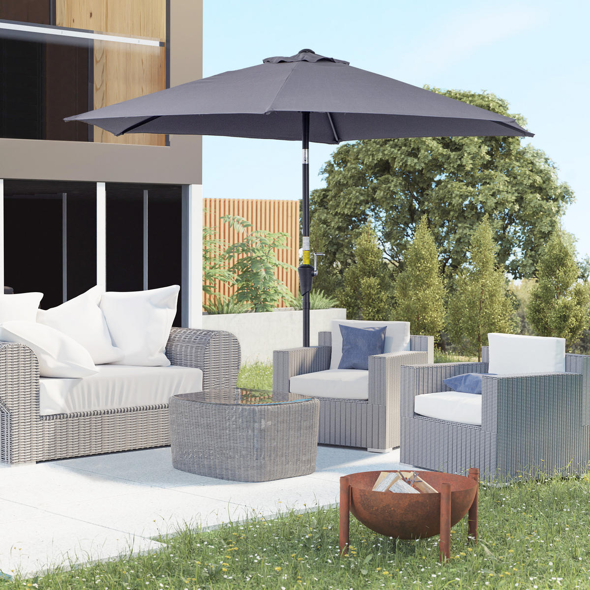 SONNENSCHIRM DE-11415 neigbar, mit Kurbel, Aluminium Grau - Grau, Metall (260/260cm) - ComfortXL