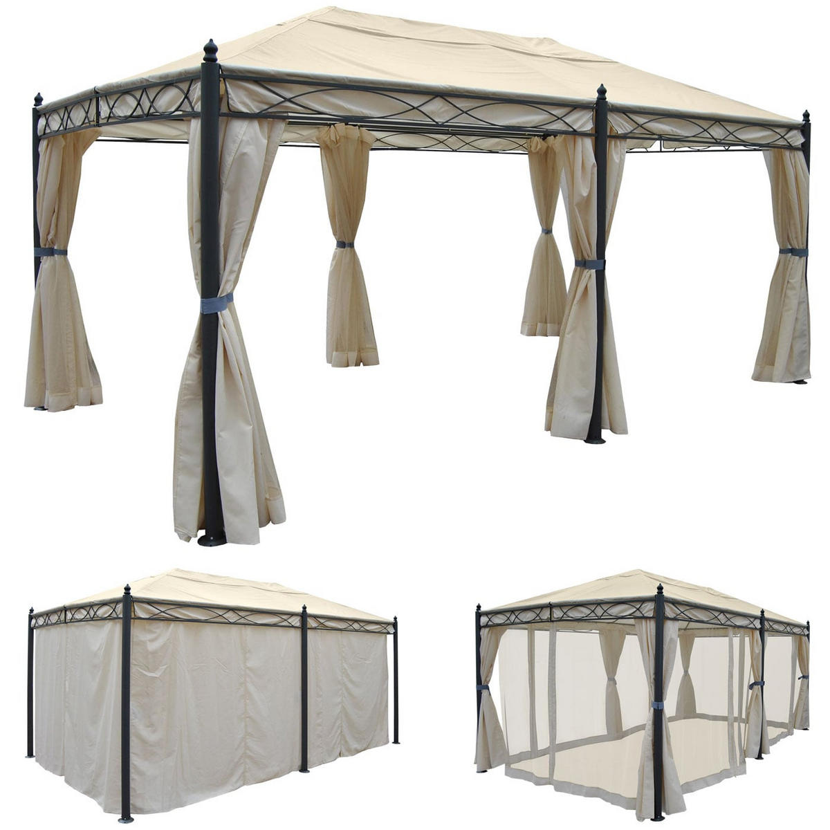 PERGOLA Cadiz 276x300x500cm Grau Seitenwand + Moskitonetz - Grau, Metall (300/276/500cm) - BERLINLODGE