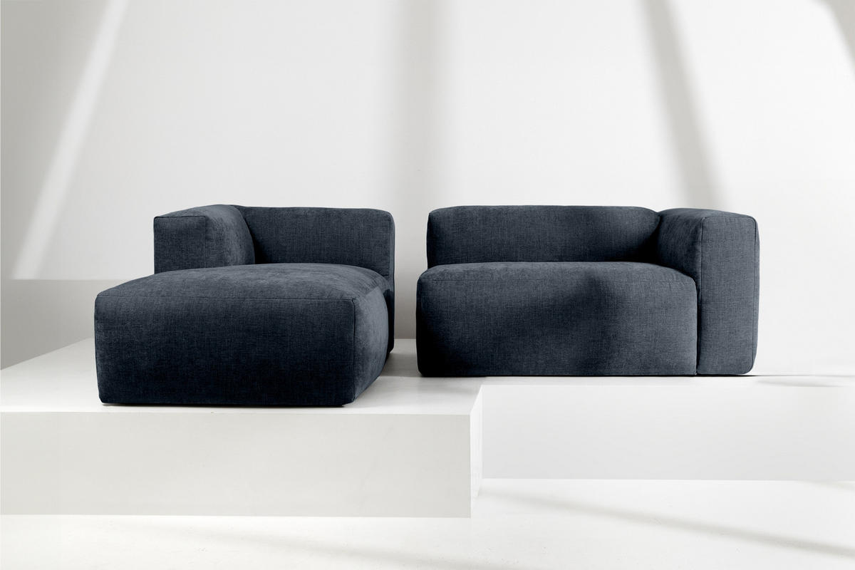 ECKMODULSOFA-LINKS BUFFO 3/4 Sitzer mit extrem weicher Sitzfläche, Gewebestoff, dunkelblau - Dunkelblau, Textil (237/180cm) - KONSIMO®
