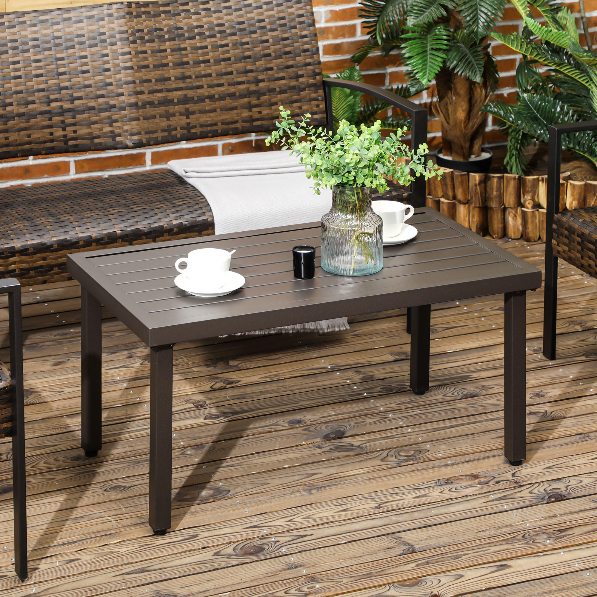 KAFFEETISCH, für Balkon, Braun,Stahl - Braun, Metall (91/51/46cm) - Outsunny