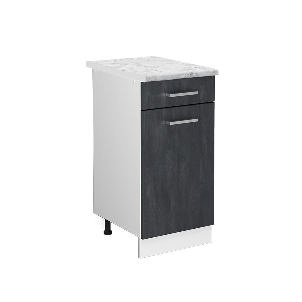 KÜCHENUNTERSCHRANK R-Line Schwarz Beton 40 cm AP Marmor - Schwarz/Weiß, Holzwerkstoff (40/81.6/60cm) - Vicco
