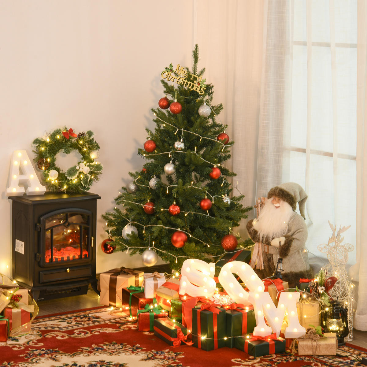 WEIHNACHTSBAUM 1,2 m Christbaum Kunsttanne 657 Zweige Metallfuß PVC Weiß - Grün, Kunststoff (120cm) - HOMCOM