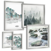 BILDER SET 5er Set - 50x50 cm & 20x30 cm & 40x60 cm Silberner Rahmen - Sommerwiesenblumen Sonnenuntergang - Silberfarben, Kunststoff (40/60cm) - TULUP