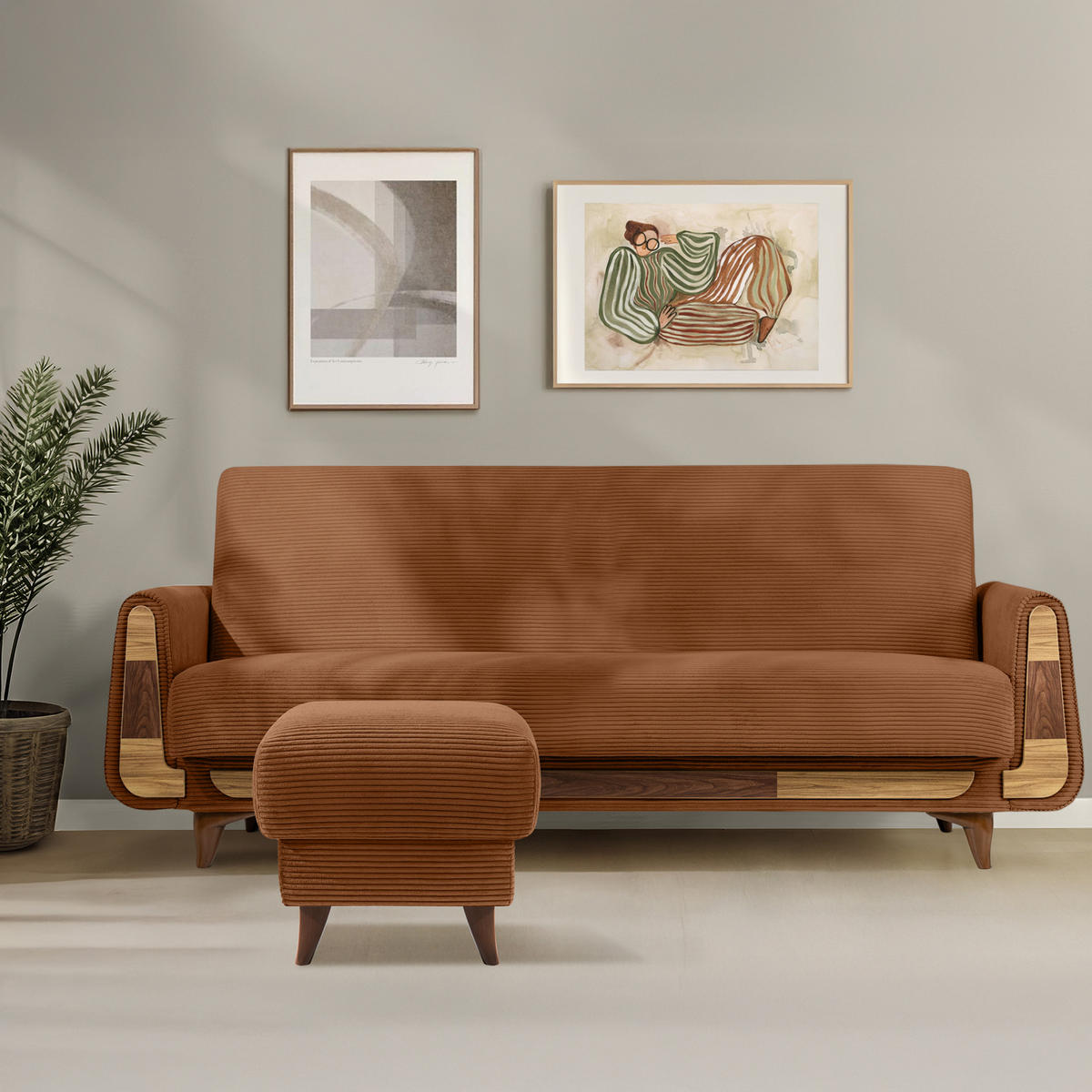 FUẞSTÜTZE GUSTAVO II, Rostbraun - Rotbraun/Braun, Holz/Holzwerkstoff (53/49/53cm) - KONSIMO®