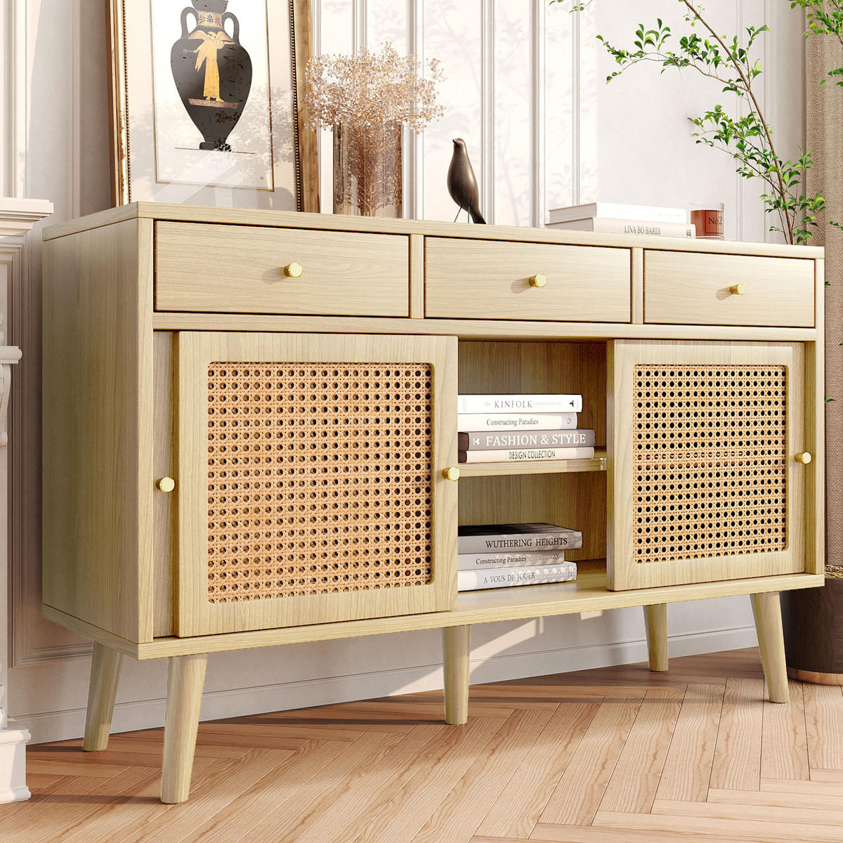 SIDEBOARD 120/40/78 cm s 3 zásuvkami a 3 dvierkami, nastaviteľné police, FSC certifikát, Dub - farba duba, kompozitné drevo (40/78/120cm) - Redom